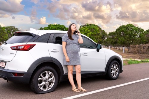 car with flat tire